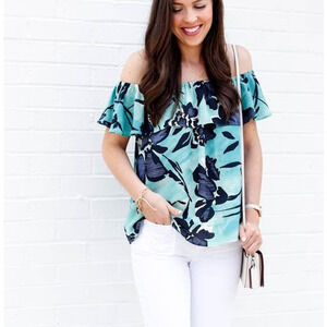 NWT MAEVE Anthropologie Women's Islander Off the Shoulders Floral Blouse Top M